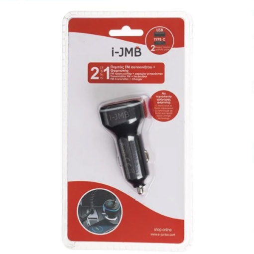 Modulator FM Auto cu Functie de Incarcare 2 in 1, 3.1A USB TYPE-C - I-JMB, Negru