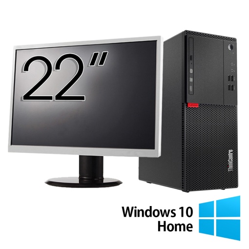 Pachet Refurbished Calculator LENOVO M710T Tower Intel Core i3-6100 3.70GHz 8GB DDR4 256GB SSD DVD-ROM + Monitor 22 Inch + Windows 10 Home