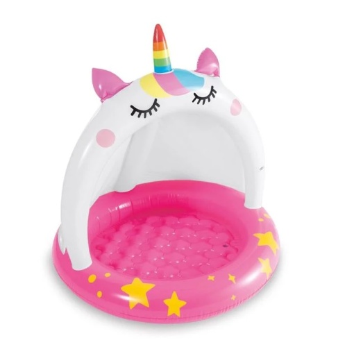 Piscina Acoperita Unicorn pentru Copii, capacitate apa 45 L, dimensiuni Ø102x102cm, alb-roz