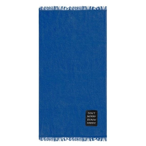 Prosop pentru Plaja, din Bumbac, cu Patch "Don't Worry", 90x170cm, Albastru