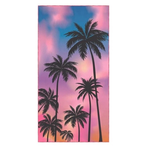 Prosop Plaja, cu Model Palmieri, din Microfibre, Uscare Rapida, 180x100cm, Roz