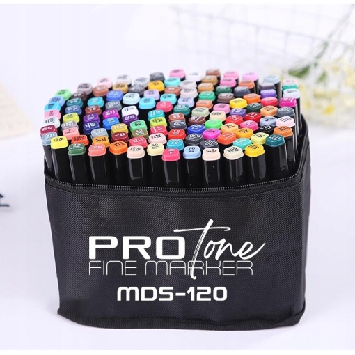 Set 120 Markere Profesionale pentru pasionatii de desen cu cap dublu gros - subtire cu geanta de depozitare model AVX-WT-MDS-120