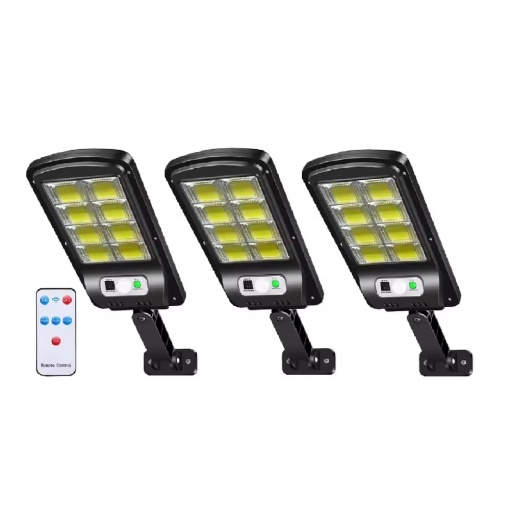 Set cu 3 lampi solare stradale cu telecomanda si senzor de miscare, 8 cadrane 160 LED COB