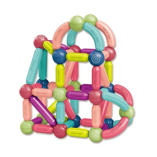 Set cu 66 de piese magnetice de constructie, pentru copii 3 ani+, plastic, usoare si rezistente, multicolor
