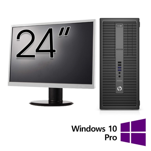 Pachet Calculator Refurbished HP 800 G2 Tower Intel Core i5-6500 3.20GHz 8GB DDR4 256GB SSD + Monitor 24 Inch + Windows 10 Pro