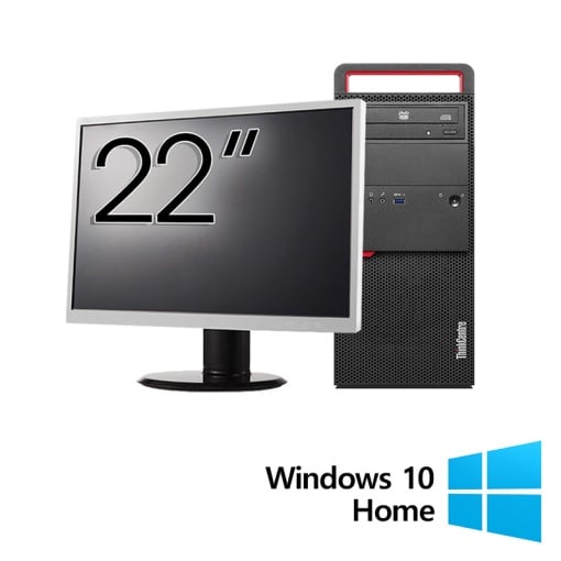 Pachet Calculator Refurbished LENOVO M800 Tower Intel Core i3-6100 3.70GHz 8GB DDR4 256GB SSD DVD-ROM + Monitor 22 Inch + Windows 10 Home