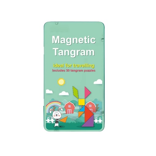 Puzzle Tangram cu 30 de forme, magnetic, pentru copii de 3 ani+, 19x11x1.5 cm, multicolor