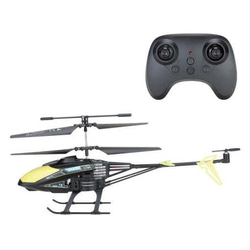 Elicopter cu telecomanda si infrarosu, cu 3 canale, giroscop si lumini LED, 45x7x18cm, negru-galben