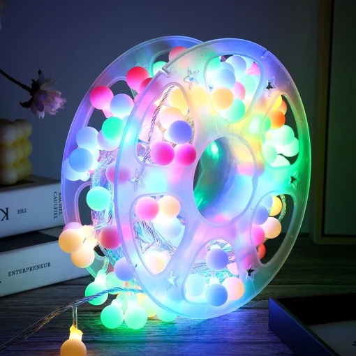 Instalatie Luminoasa Liniara tip Rola, 20m, 120 LED-uri, cu Cablu Negru, Lumina LED Multicolora