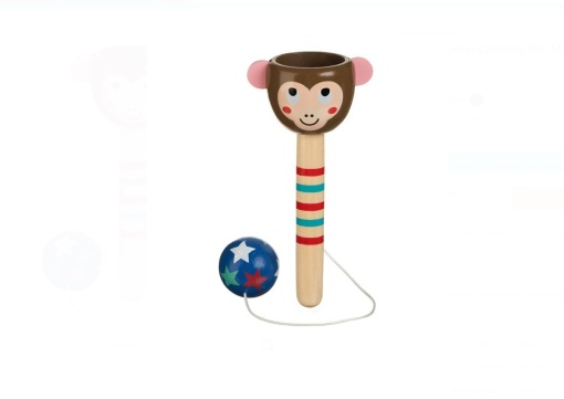 Jucărie Din Lemn Tip Kendama – Model Maimuțică, Cu Bilă Colorată și Fir, Joc de Îndemânare pentru Copii