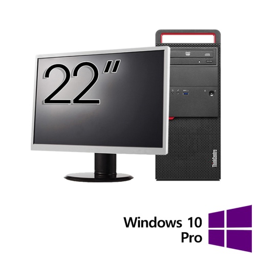 Pachet Calculator Refurbished LENOVO M800 Tower Intel Core i3-6100 3.70GHz 8GB DDR4 500GB HDD DVD-ROM + Monitor 22 Inch + Windows 10 Pro