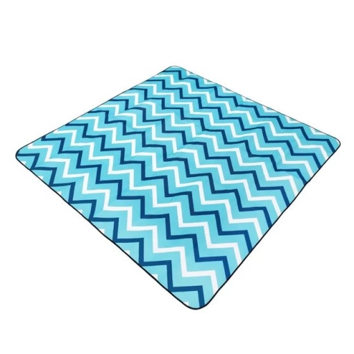 Patura Picnic cu Strat din Aluminiu, Model cu Dungi Zigzag, 200x200cm, Albastru