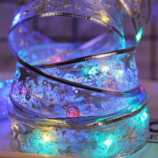 Set 2 Panglici Luminoase pentru Craciun, 5m, 50 de LED-uri RGB, cu Baterii, Lumina Multicolora, Argintiu