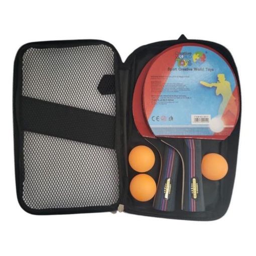 Set ping pong cu 2 palete, 3 mingi si husa de transport si protectie, pentru copii 7 ani+, 25.5x15cm, negru-rosu