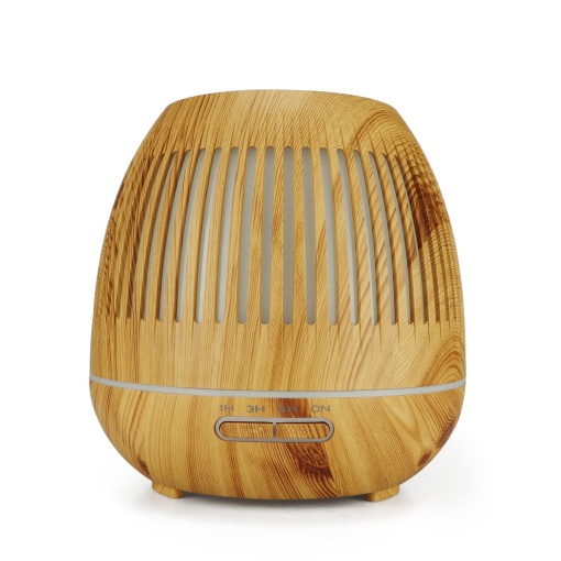 Umidificator difuzor aromaterapie cu uleiuri esentiale 400ml, LED 7 culori, timer, ultrasunete, de culoarea lemnului