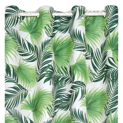Draperie decorativa, tip blackout - nu lasa lumina sa treaca, cu inele, model cu frunze tropicale, 140x260 cm, multicolor