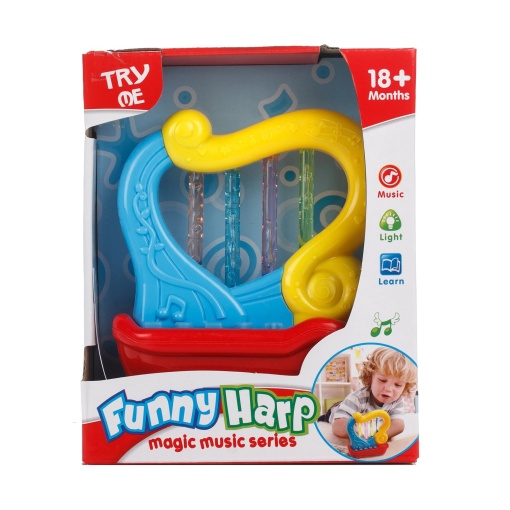 Harpa de jucarie cu lumini si sunete, pentru copii 18 luni+, plastic, 13x6x16 cm, multicolor