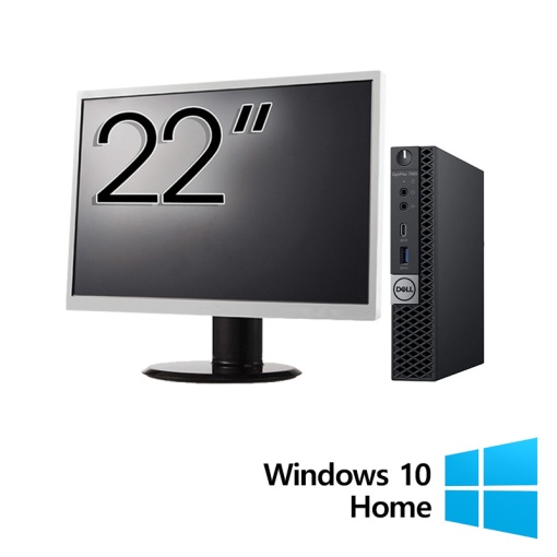 Pachet Calculator Refurbished DELL OptiPlex 7060 Mini PC Intel Core i5-8500T 2.10 - 3.50GHz 8GB DDR4 256GB SSD + Monitor 22 Inch + Windows 10 Home