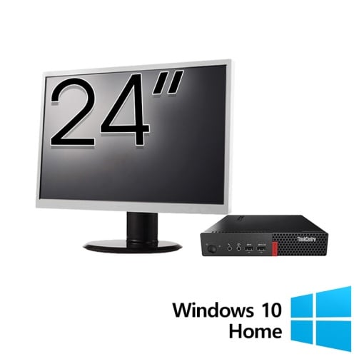 Pachet Refurbished Calculator Lenovo ThinkCentre M710q Mini PC Intel Core i5-6500T 2.50GHz 8GB DDR4 256GB SSD + Monitor 24 Inch + Windows 10 Home