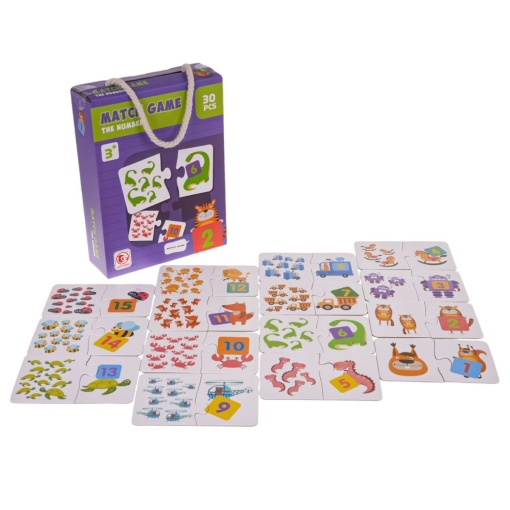Puzzle matematic de potrivire a formelor, pentru copii de 3 ani+, cu 30 piese, 12.5x7.5 cm, multicolor