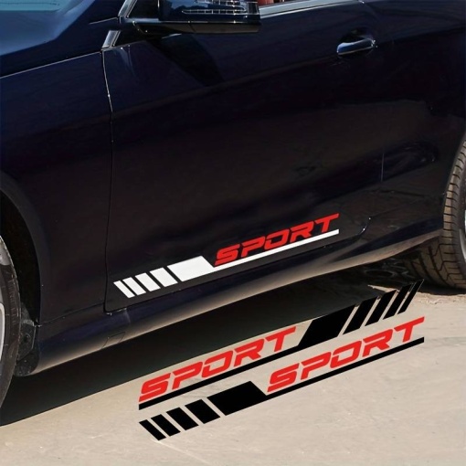 Set 2 stickere autoadezive Tuning in doua culori model Racing Stripes V3" dimensiune 58 cm culoare Alb + Rosu"