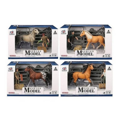 Set cu figurine cai la ferma de animale, pentru copii 3+, din PP, 17x8.5x12 cm, maro