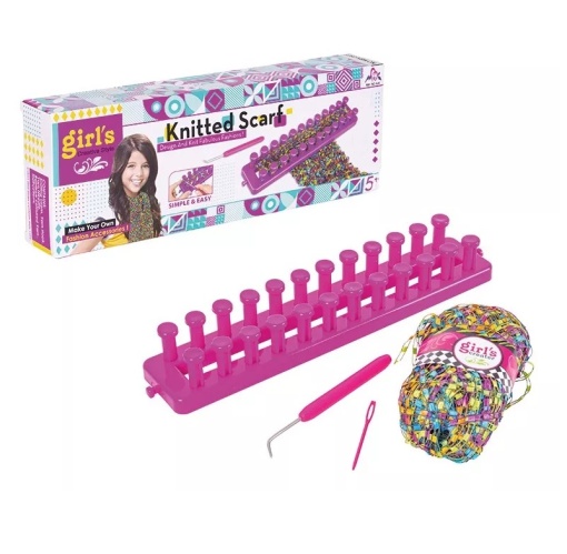 Set de creatie, pentru tricotat, cu accesorii pentru a crea un fular multicolor
