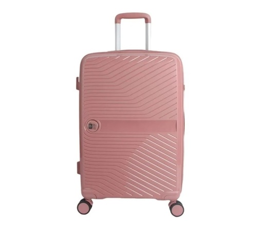 Valiza Troler cu Dungi Reliefate, 3 manere si 4 roti rotative, capacitate 25 kg, 87L, 48x28.5x75.5 cm, roz
