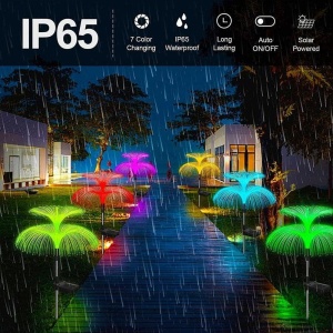 2 x Lampa solara decorativa, tip meduza, pentru gradina, cu lumina LED RGB, fibra optica, 7 culori - Img 3