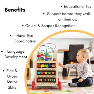 Antemergator si Cub Educational pentru Copii 1 an+, din Lemn, 6 in 1, cu Centru de activitati - Img 6