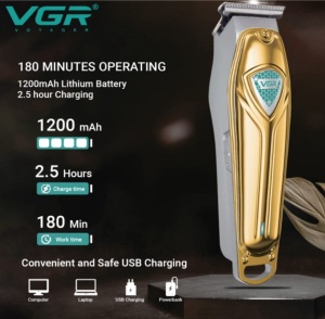 Aparat de tuns profesional VGR V9111, fara fir, portabil, cu 4 distantiere, perie curatare si ulei, auriu - Img 4
