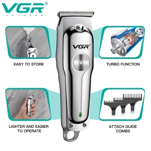 Aparat de tuns VGR V-071, 5W, 3 Distantiere, Incarcare USB, Acumulator 600mAh, Argintiu - Img 6