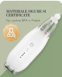 Aspirator Nazal Electric fara Fir, pentru Copii si Bebelusi, Putere de aspirare 70 kpa, Auto-curatare, 3 viteze, 2 capete, Alb - Img 6