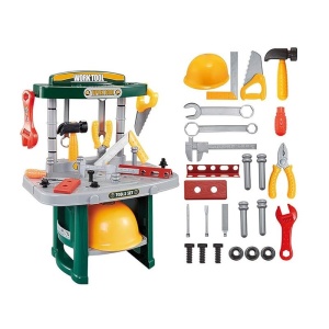 Banc de lucru pentru copii 3+ ani, cu 25 de instrumente de bricolaj, plastic, 47x37x24cm, negru-multicolor/verde-multicolor - Img 6