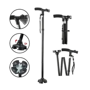 Baston de sprijin cu inaltime reglabila si lanterna, lungime maxima 93cm, negru - Img 6