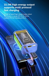 Baterie externa 15000mAh, 22.5W, fast charge, cu cabluri Lightning si USB Type C, afisaj digital, galben-gri - Img 5