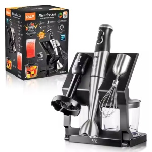 Blender RAF R3004, 5 in 1, 500W, recipient de 500ml, 700ml, tel si suport, 2 viteze, 4 lame din otel, 40 cm, negru-argintiu - Img 3