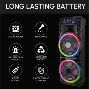 Boxa Portabila cu 2 Difuzoare x 12", Bluetooth, 80W, Super Bass, Microfon, Telecomanda, 6000 mAh, RGB, Negru - Img 5