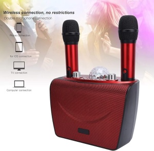 Boxa portabila cu 2 microfoane XY899, lumini LED, 45W, bluetooth, rosu - Img 7