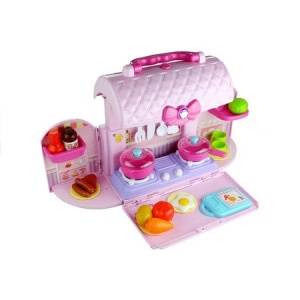Bucatarie mini pentru copii, cu accesorii in gentuta, roz - Img 7