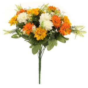 Buchet decorativ din flori artificiale albe si galbene cu frunze verzi, 42 cm/ alb/galben - Img 1