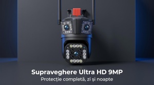 Camera de Supraveghere 4G LTE cu Cartela SIM, 9MP Ultra HD, 3 Lentile, PTZ 355°, Detectare Umana AI, Vedere Nocturna Color, Audio Bidirecțional - Img 4