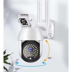 Camera de supraveghere IP PTZ duala, wireless, 320°, 1080P, IR+LED, pentru exterior, senzor miscare, alarma, alb - Img 3