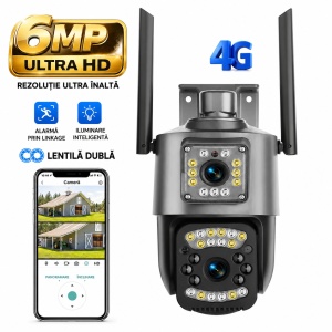 Camera de supraveghere V380 PRO, Conectivitate 4G LTE cu Cartela SIM, 2 Lentile, PTZ Rotativ, 6MP Ultra HD