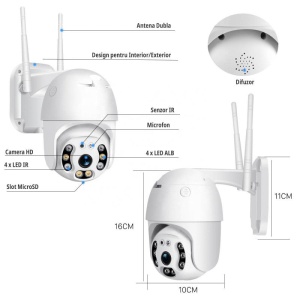 Camera supraveghere IP de 3MP, 1080p, 355°, LED+IR, exterior, cu senzor de miscare, control prin aplicatie - Img 9