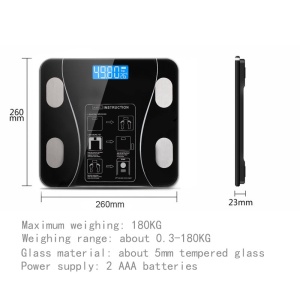 Cantar corporal inteligent, cu diagnostic si termometru, USB, Bluetooth, App pentru fitness, din sticla securizata, LCD, negru - Img 6