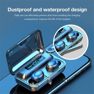 Casti Bluetooth EarBuds, TWS F9, Wireless, Afisaj LED, Control Touch, Functie Reducere Zgomot si Power Bank, Negru - Img 5