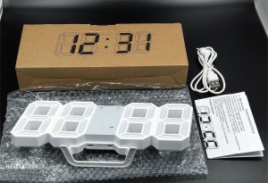 Ceas digital 3D iluminat LED, Pentru birou sau perete, Alb - Img 6