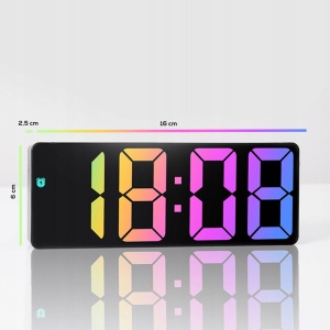 Ceas electronic LED cu afisaj colorat, termometru si Alarma - Negru - Img 6