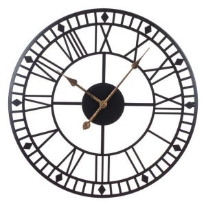 Ceas metalic de perete cu cifre romane si indicatoare din bronz, Dimensiune Ø60 cm, Negru